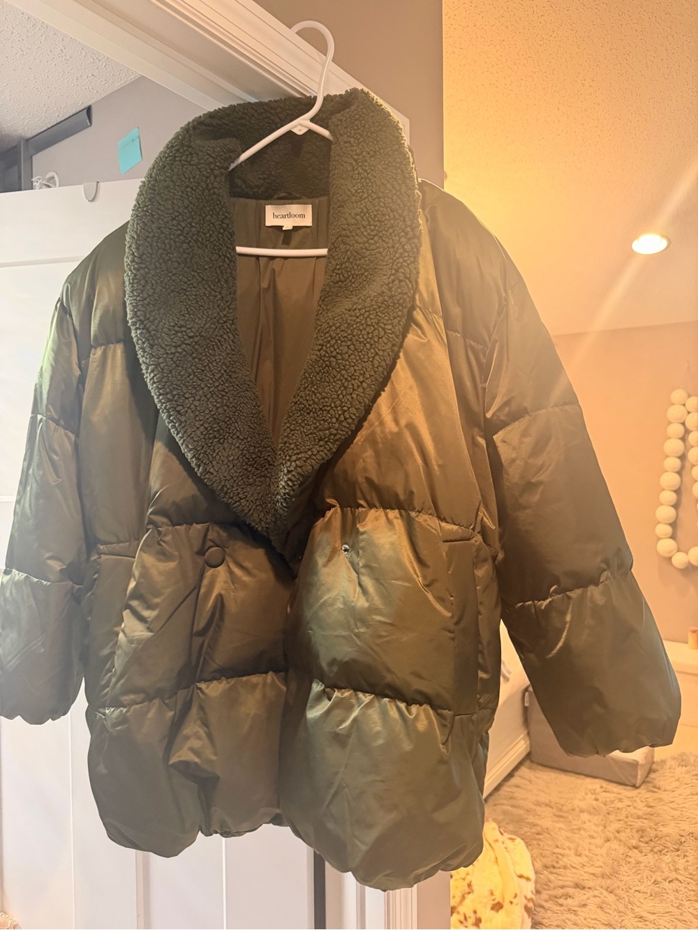 Heartloom Olive Sherpa-Trim Puffer Jacket